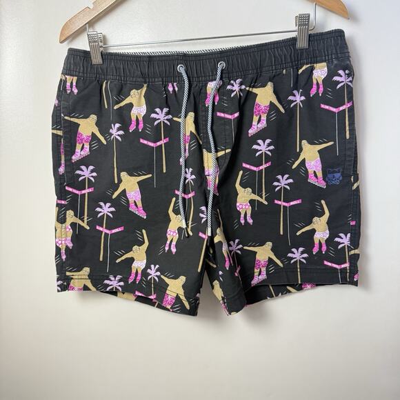 Party Pants Board Shorts Mens Large Black Surfing Sloth Swim Trunks Beach Surf - Picture 1 of 8